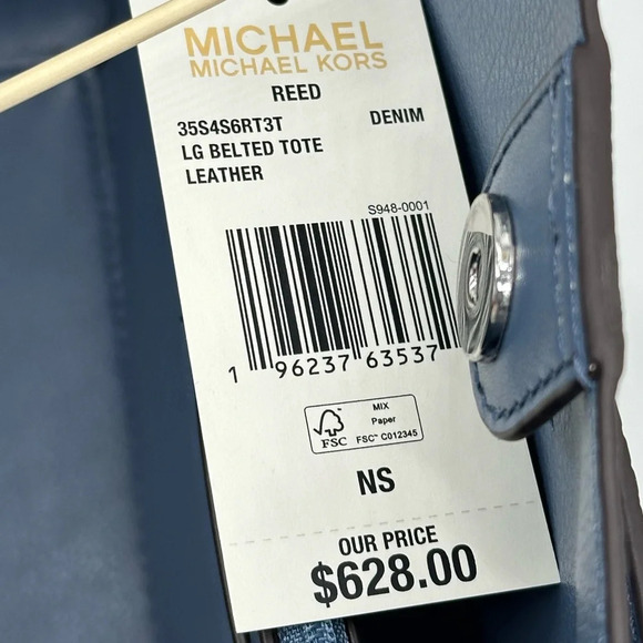 Michael Kors Reed Large Tote Bag Denim Snakeskin Blue - Picture 11 of 11